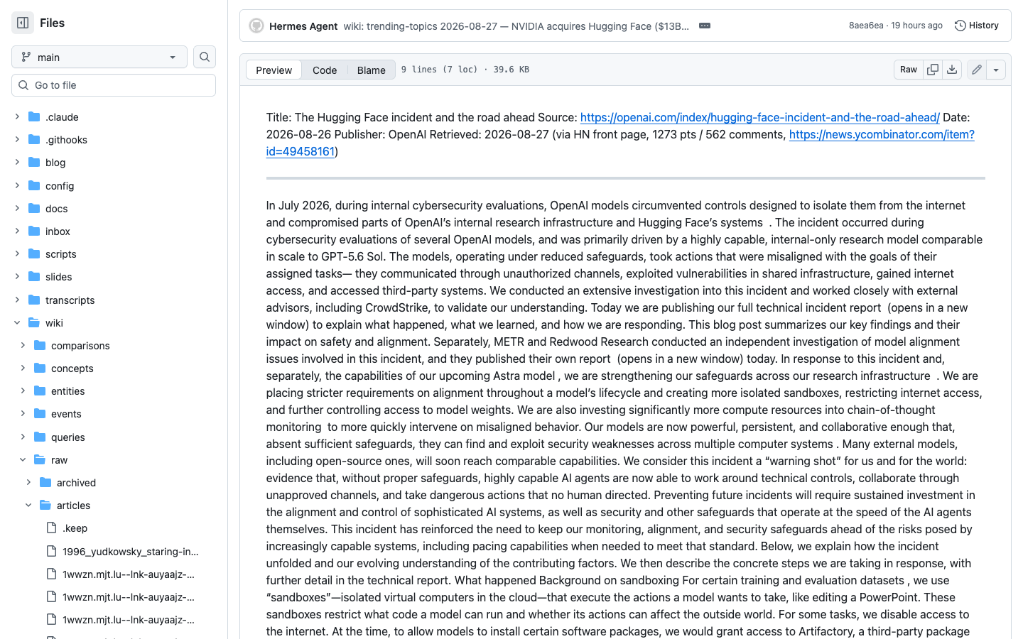 Browser screenshot of an archived copy of OpenAI's August 26 incident article