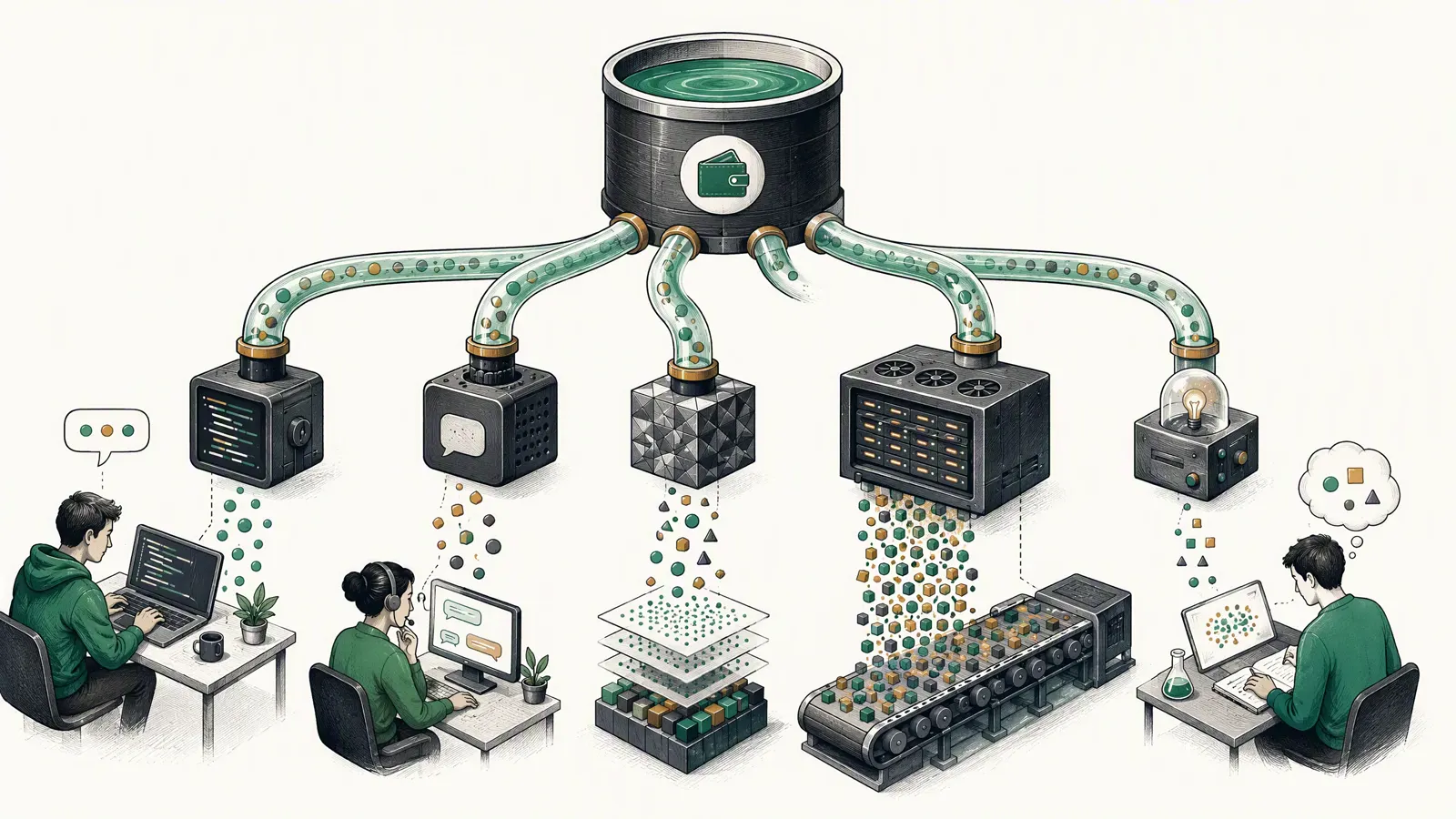 One daily API budget branching into several different workload patterns