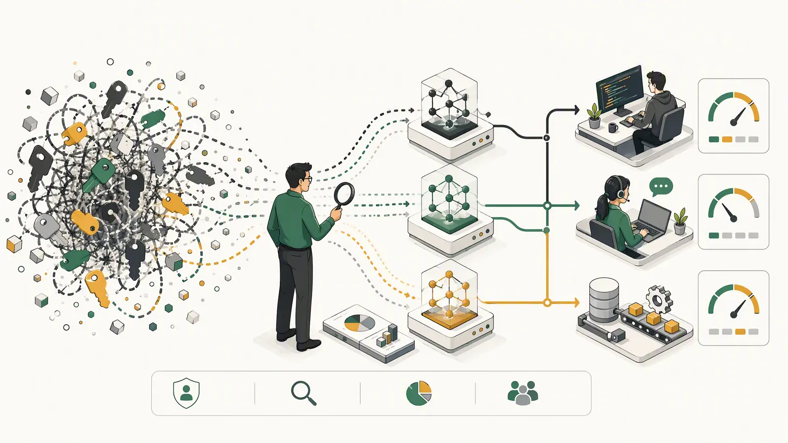 A sales analyst tracing API keys through models to applications, owners, and costs