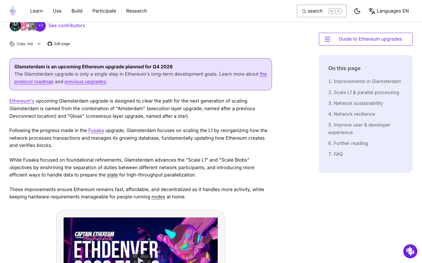 ethereum.org shows Glamsterdam planned for Q4 2026