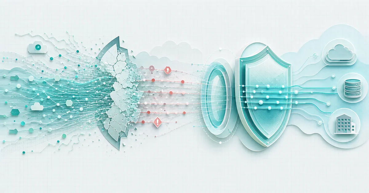 Attack traffic breaks through one protection layer before a replacement shield restores the route
