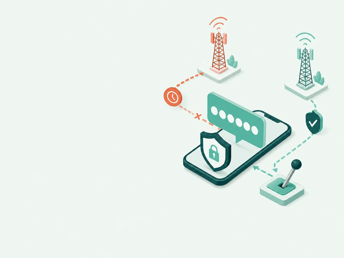 Two telecom routes compare delayed and successful OTP delivery to a mobile phone in Brazil